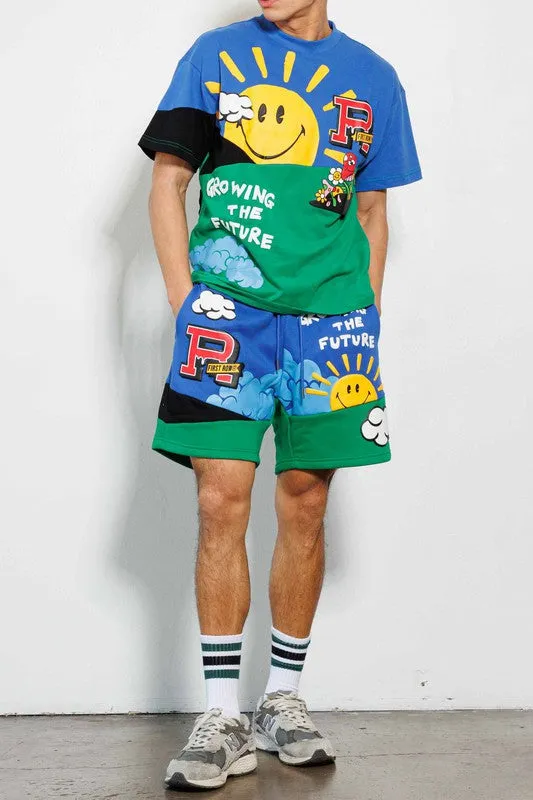 THINK GREEN Cut & Sew Graphic Shorts