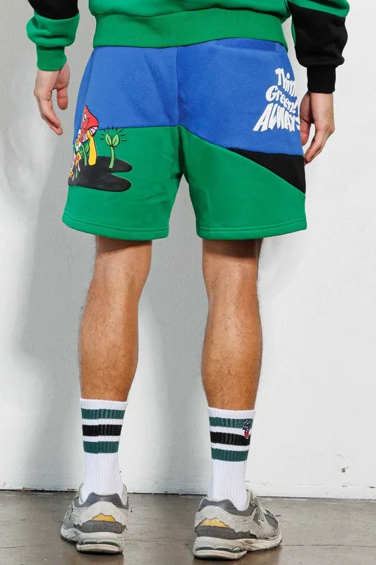 THINK GREEN Cut & Sew Graphic Shorts