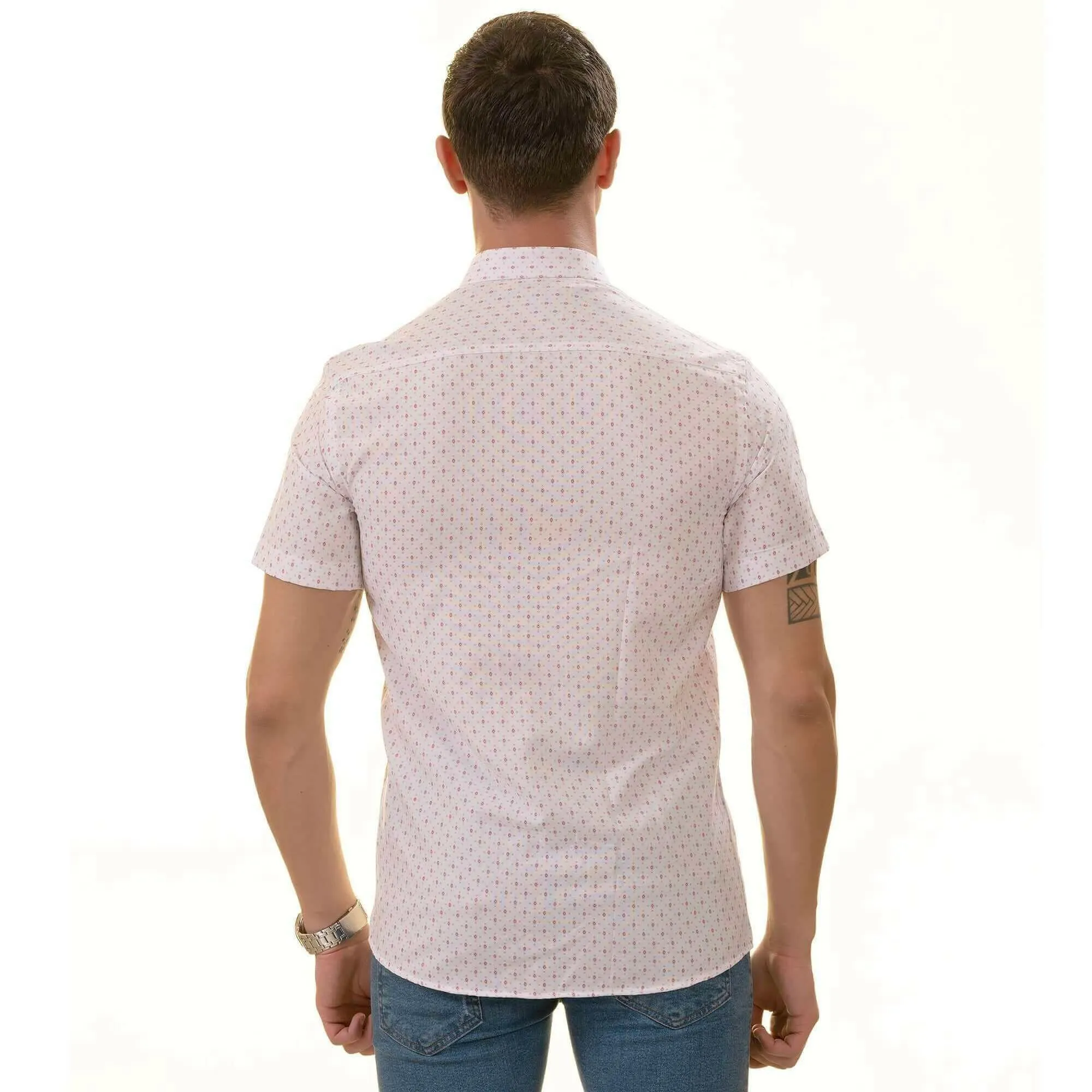 White Printed Shirt | White with Burgany Printed Paisley  Short Sleeve