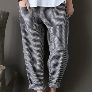 Women Stripe Elastic Waist Casual Loose Harem Pants