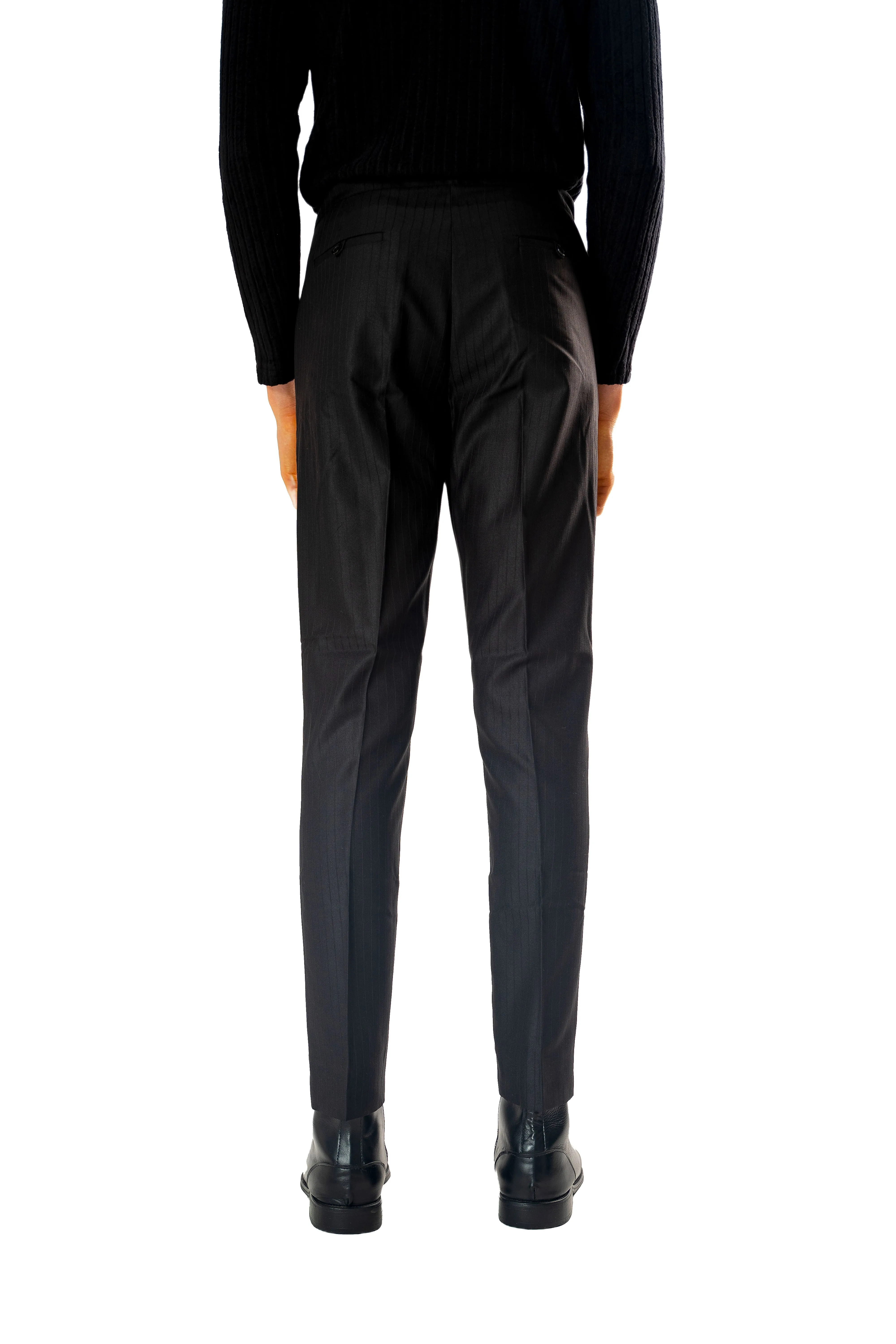 Wool Drawstring Pants in Double Black Pinstripe